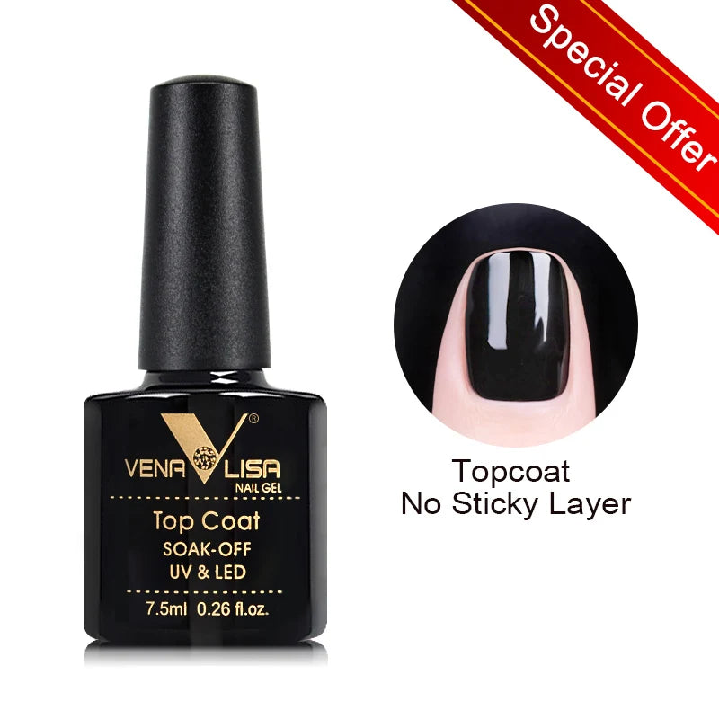 Venalisa Long Wear Top Coat Tempered Top Coat Peel Off Base Coat Color Nail Gel Polish Beautiful Semi Permanent Nail Gel Enamel