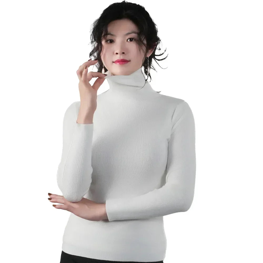 Women Long Sleeve Sweater High Collar Thermal Tops Turtleneck Woman Winter Thin Slim Jumpers Choker Sweaters XMAS Gift 2025 New