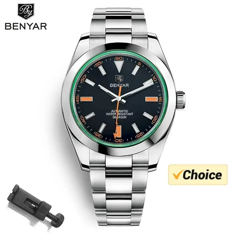 BENYAR 2025 New Mens Watches Top Brand Luxury Watch Men Automatic Mechanical Waterproof 50M Sport Wristwatch for Men BY5176 Gift