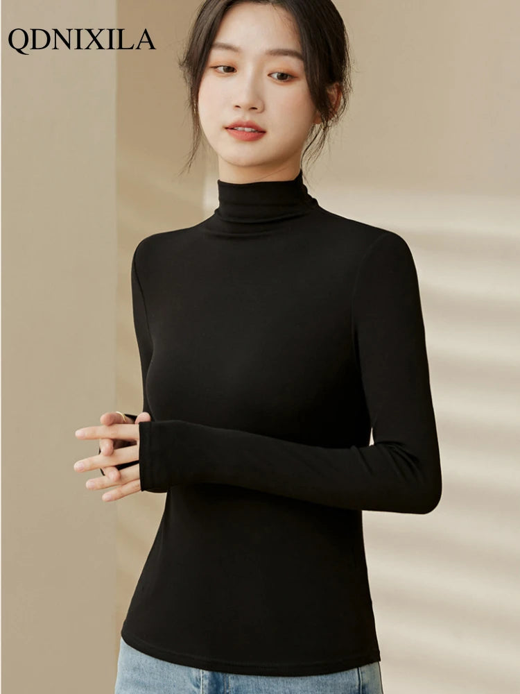 Half Turtleneck Modal Bottoming Shirt Women Autumn Winter New Inner Wear Fashion Slim Black Thickened Long Sleeve Top Pullover