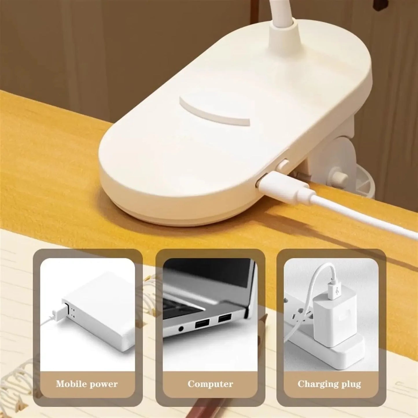 LED Rechargeable Book Light for Reading in Bed Clip USB Touch Control Portable Clamp Dimmable Desk Lamp for Headboard Computer