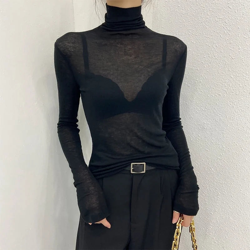 New Fashion Basic Turtleneck Long Sleeve Women T-shirt Autumn Winter Long Sleeve Slim Stretch Tops Ladies Sexy Tees Plus Size