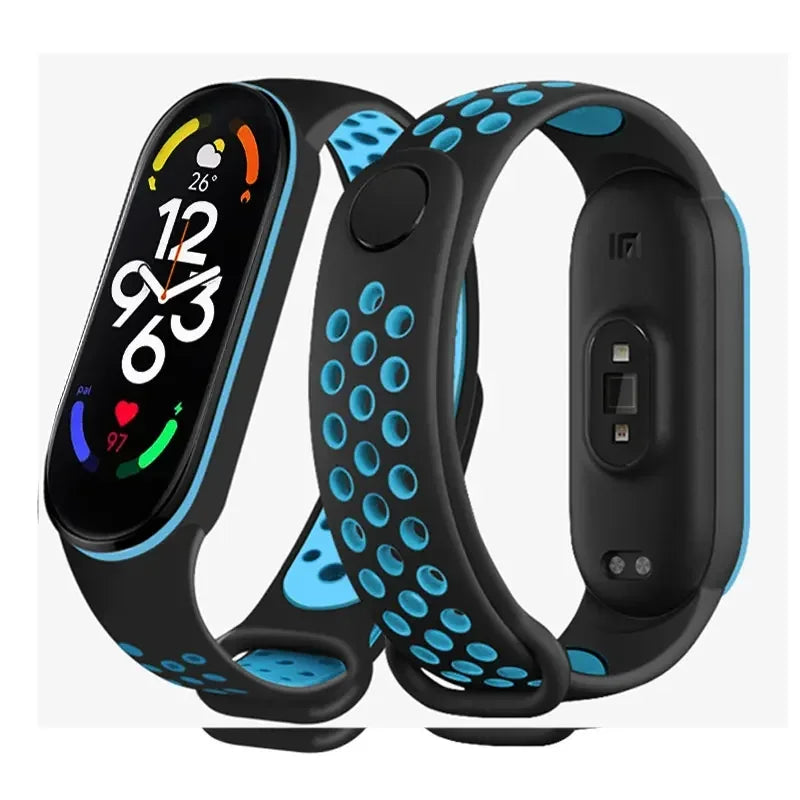 Silicone Watchband for Xiaomi Mi Band 7 NFC Smartwatch Sport Wrist Bracelet with Air-Hole Design Compatible with Mi Band 6 5 4 3 7 8