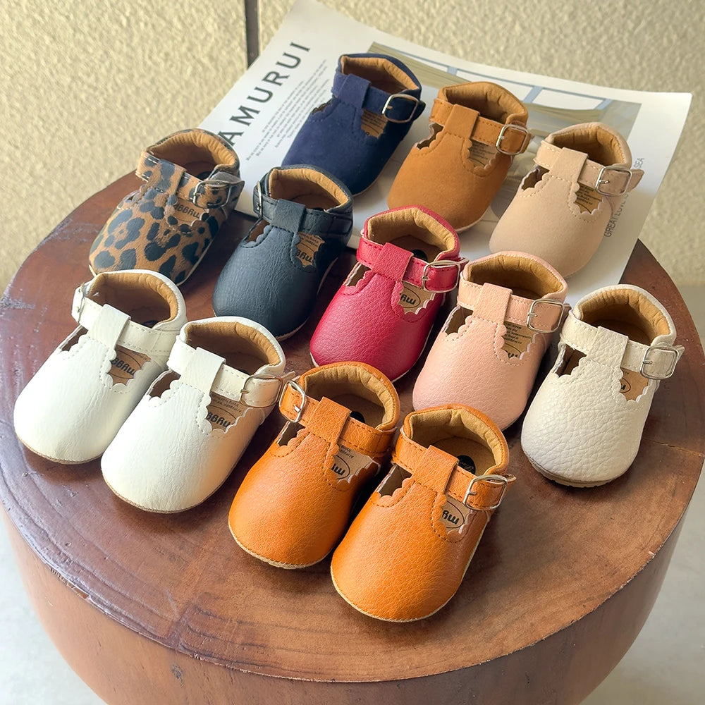 Newborn Baby Shoes Classic Stripe Leather Boy Girl Shoes Multicolor Toddler Rubber Sole Anti-slip First Walkers Infant Moccasins