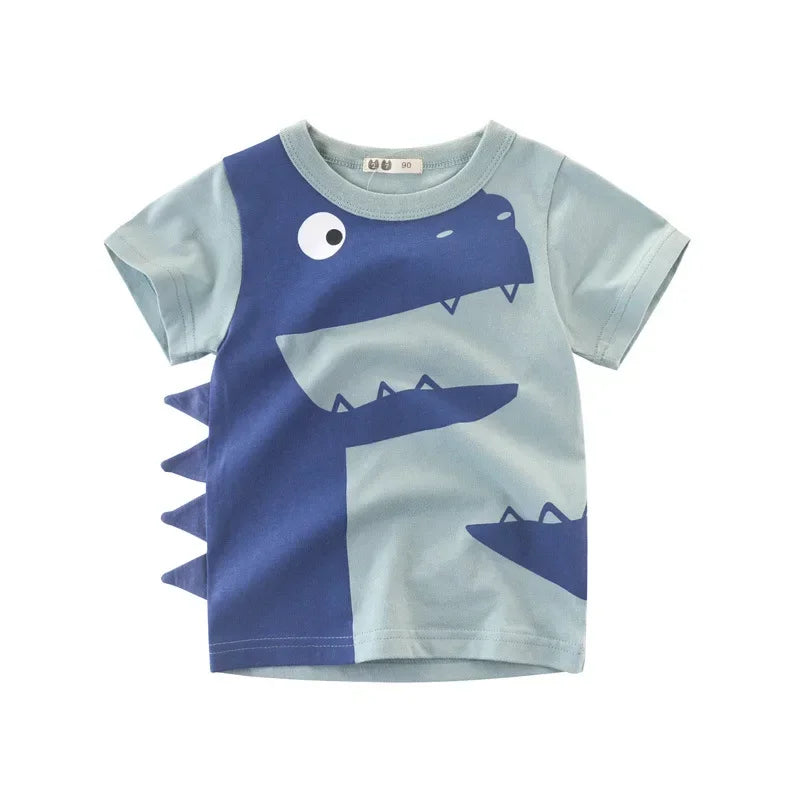 2025 Summer Children 3D Cartoon T-shirt for Boy Animal Printing Dinosaur Shark Boys T Shirt Girls Tops Tees Cartoon Kids Clothes