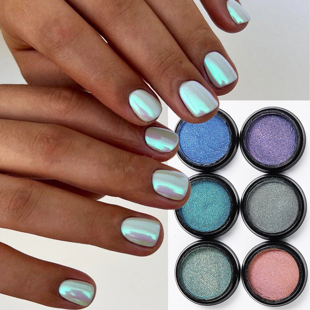 Aurora Chrome Nail Powder Blue Mermaid Rubbing Dust Chameleon Mirror Effect for Nails Fine Glitter Pigment Manicure Material BBX