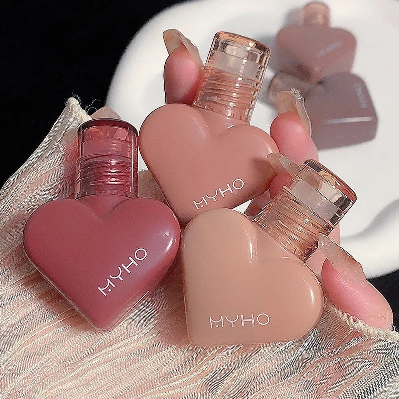 MYHO Heart Shape Mousse Matte Lipstick Liquid Lip Gloss Waterproof Long Lasting Women Heart Lip Tint Student Beauty Cosmetic