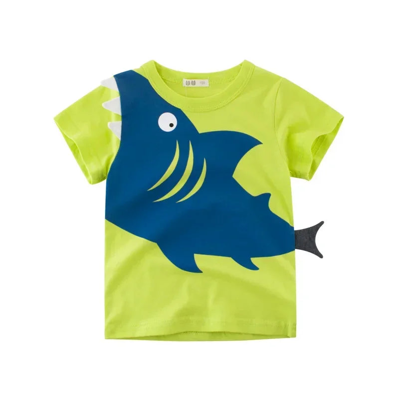 2025 Summer Children 3D Cartoon T-shirt for Boy Animal Printing Dinosaur Shark Boys T Shirt Girls Tops Tees Cartoon Kids Clothes