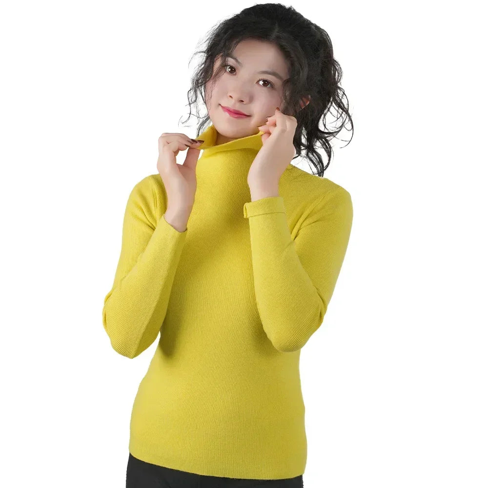 Women Long Sleeve Sweater High Collar Thermal Tops Turtleneck Woman Winter Thin Slim Jumpers Choker Sweaters XMAS Gift 2025 New