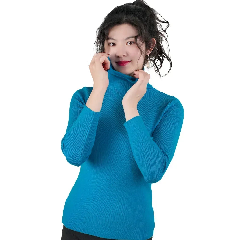 Women Long Sleeve Sweater High Collar Thermal Tops Turtleneck Woman Winter Thin Slim Jumpers Choker Sweaters XMAS Gift 2025 New