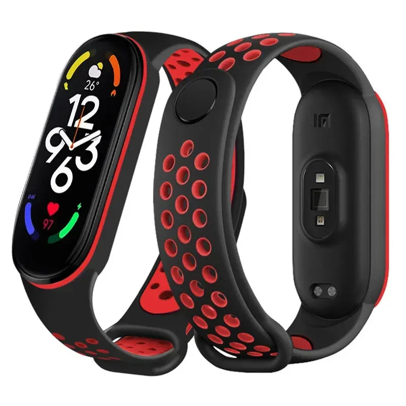 Silicone Watchband for Xiaomi Mi Band 7 NFC Smartwatch Sport Wrist Bracelet with Air-Hole Design Compatible with Mi Band 6 5 4 3 7 8