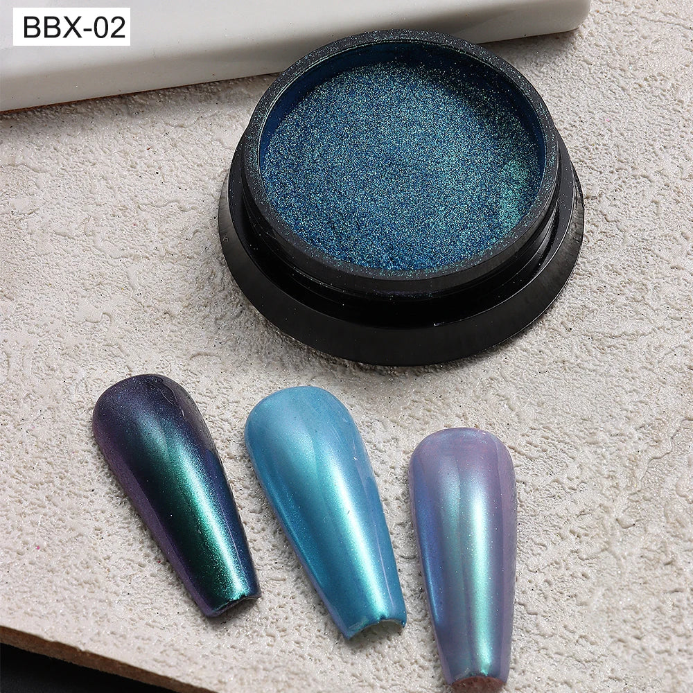 Aurora Chrome Nail Powder Blue Mermaid Rubbing Dust Chameleon Mirror Effect for Nails Fine Glitter Pigment Manicure Material BBX