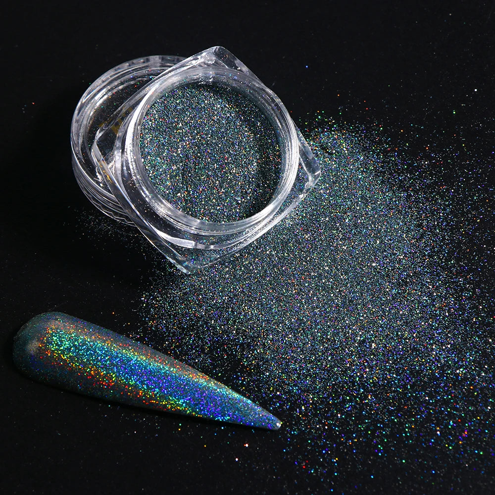 Aurora Chrome Nail Powder Blue Mermaid Rubbing Dust Chameleon Mirror Effect for Nails Fine Glitter Pigment Manicure Material BBX