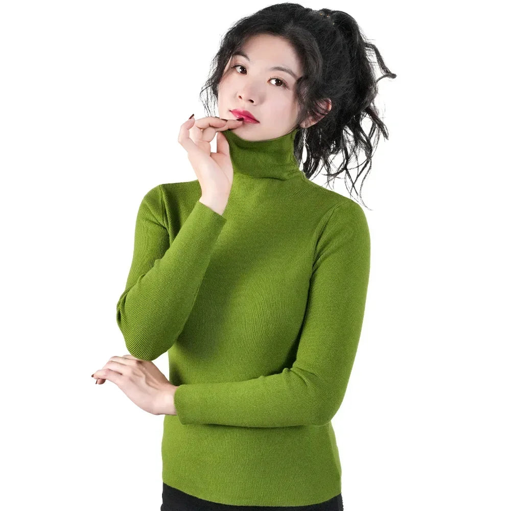 Women Long Sleeve Sweater High Collar Thermal Tops Turtleneck Woman Winter Thin Slim Jumpers Choker Sweaters XMAS Gift 2025 New