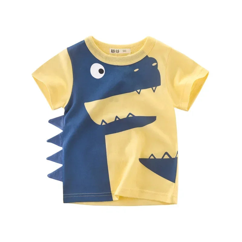 2025 Summer Children 3D Cartoon T-shirt for Boy Animal Printing Dinosaur Shark Boys T Shirt Girls Tops Tees Cartoon Kids Clothes