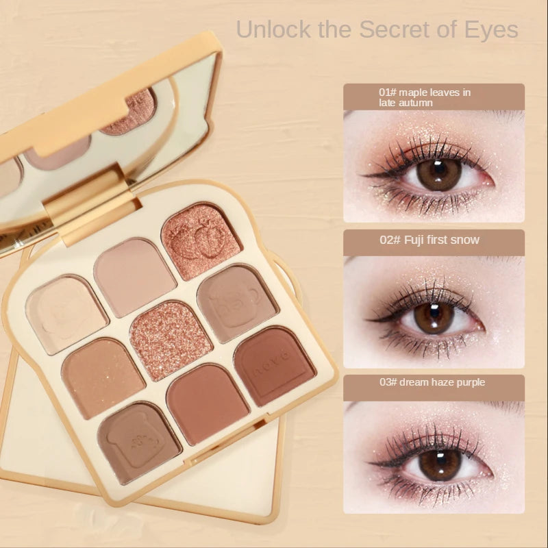 NOVO Toast 9 Colors Matte Eyeshadow Palette Pearlescent Eye Plate Cute Makeup Palette Female Cosmetic Lasting Nature Beauty