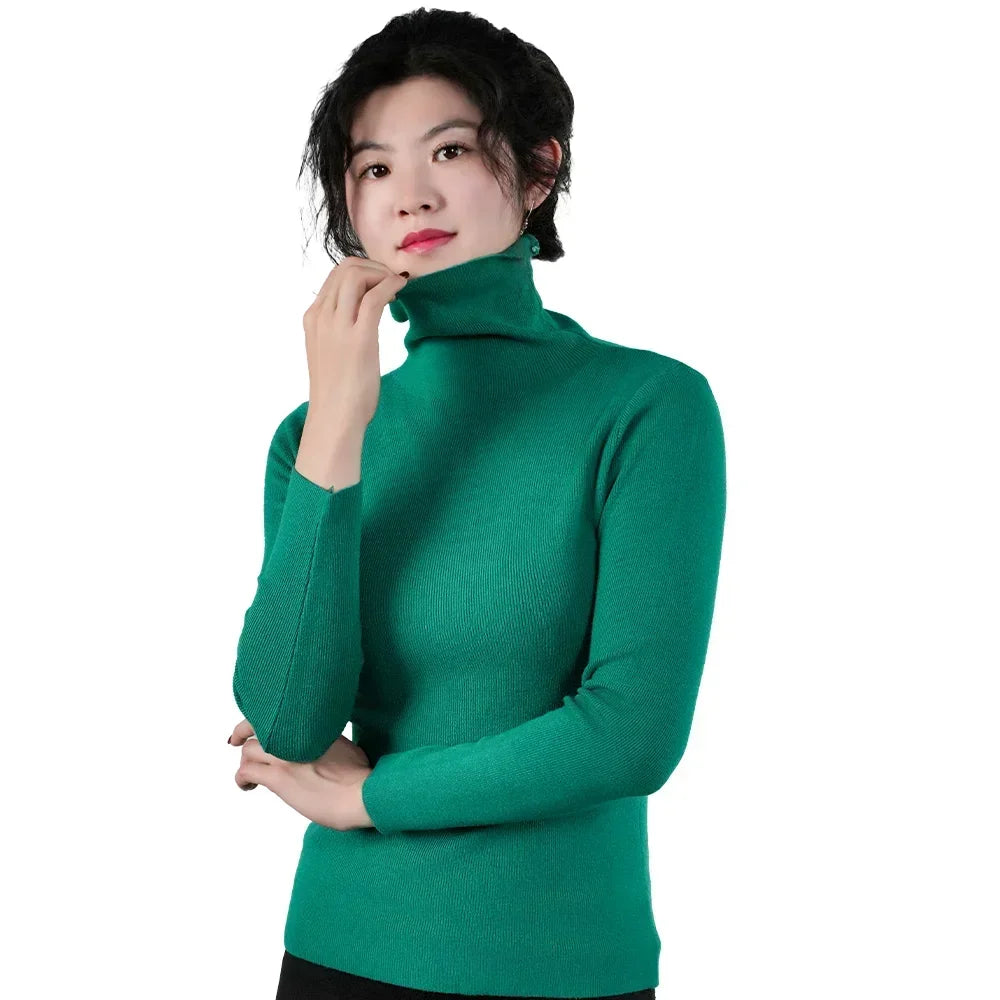 Women Long Sleeve Sweater High Collar Thermal Tops Turtleneck Woman Winter Thin Slim Jumpers Choker Sweaters XMAS Gift 2025 New