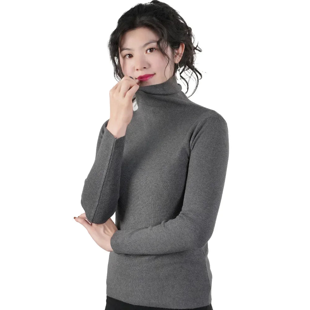 Women Long Sleeve Sweater High Collar Thermal Tops Turtleneck Woman Winter Thin Slim Jumpers Choker Sweaters XMAS Gift 2025 New