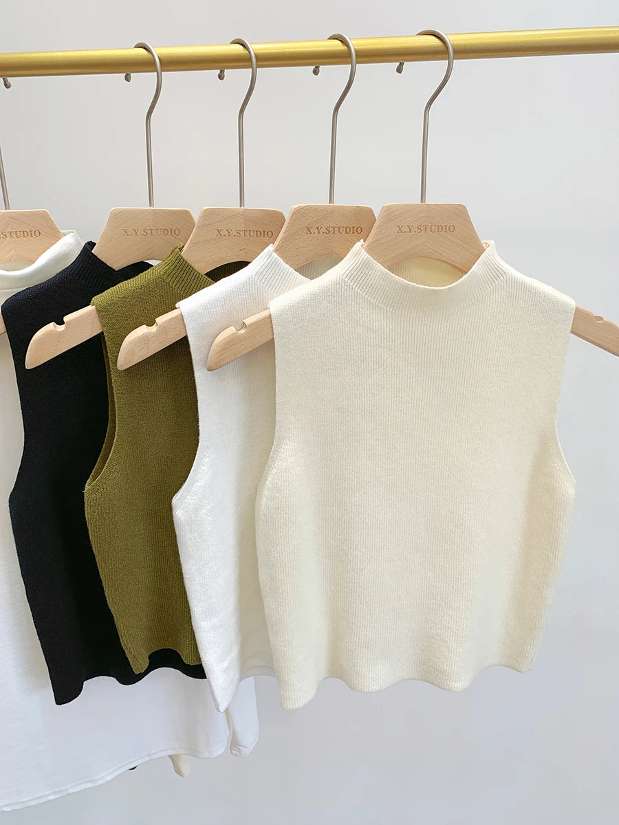 Women Knitted Tank Top Summer Fall Slim Sweater Short Sleeveless Solid Spring Autumn Sweaters Pullovers 2025