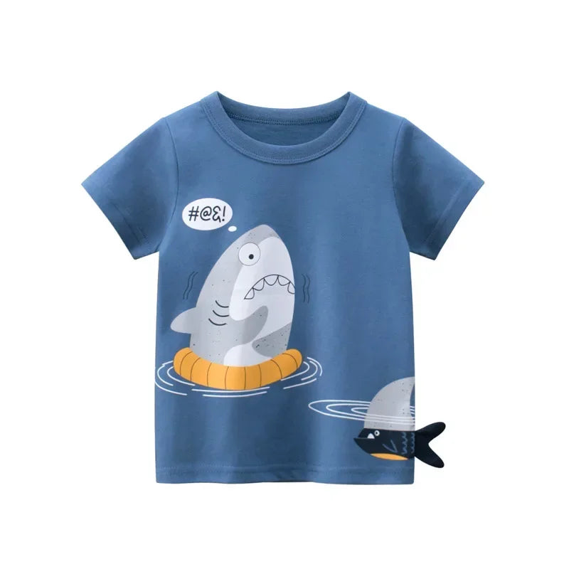 2025 Summer Children 3D Cartoon T-shirt for Boy Animal Printing Dinosaur Shark Boys T Shirt Girls Tops Tees Cartoon Kids Clothes