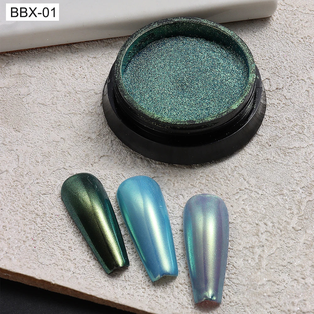 Aurora Chrome Nail Powder Blue Mermaid Rubbing Dust Chameleon Mirror Effect for Nails Fine Glitter Pigment Manicure Material BBX