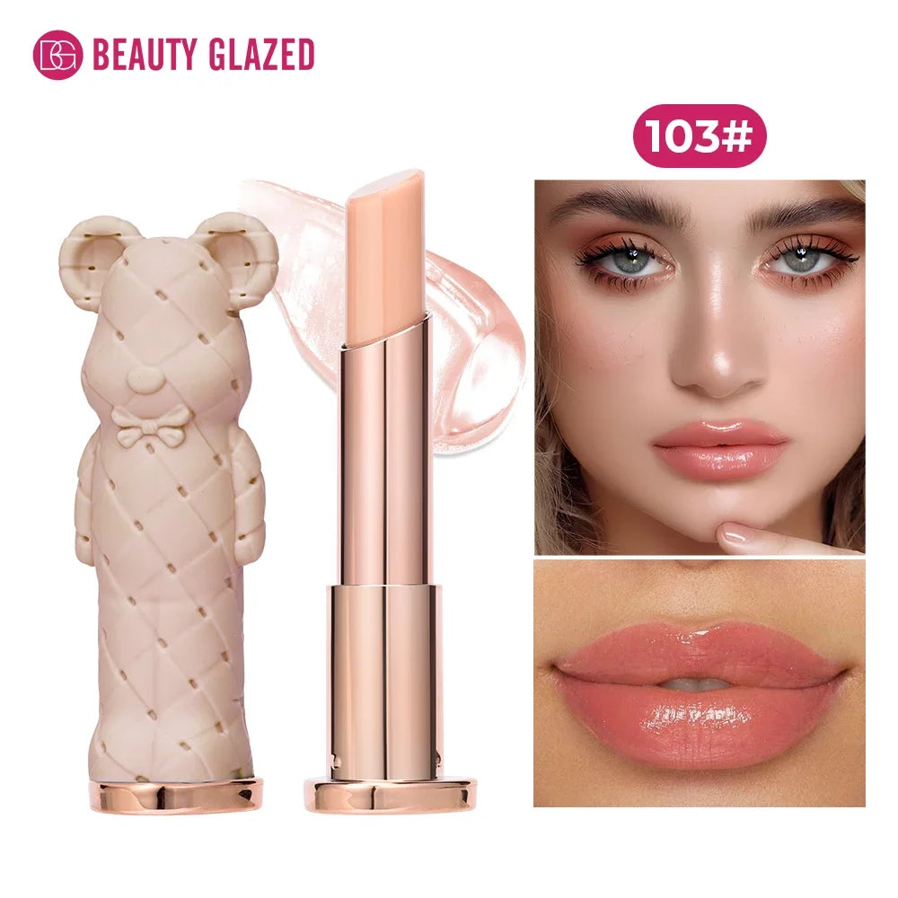 Beauty Glazed Bear Moisturizing Lipstick,Colored Lip Balm,Nourishing Lip stick,Easy To Color,Watery