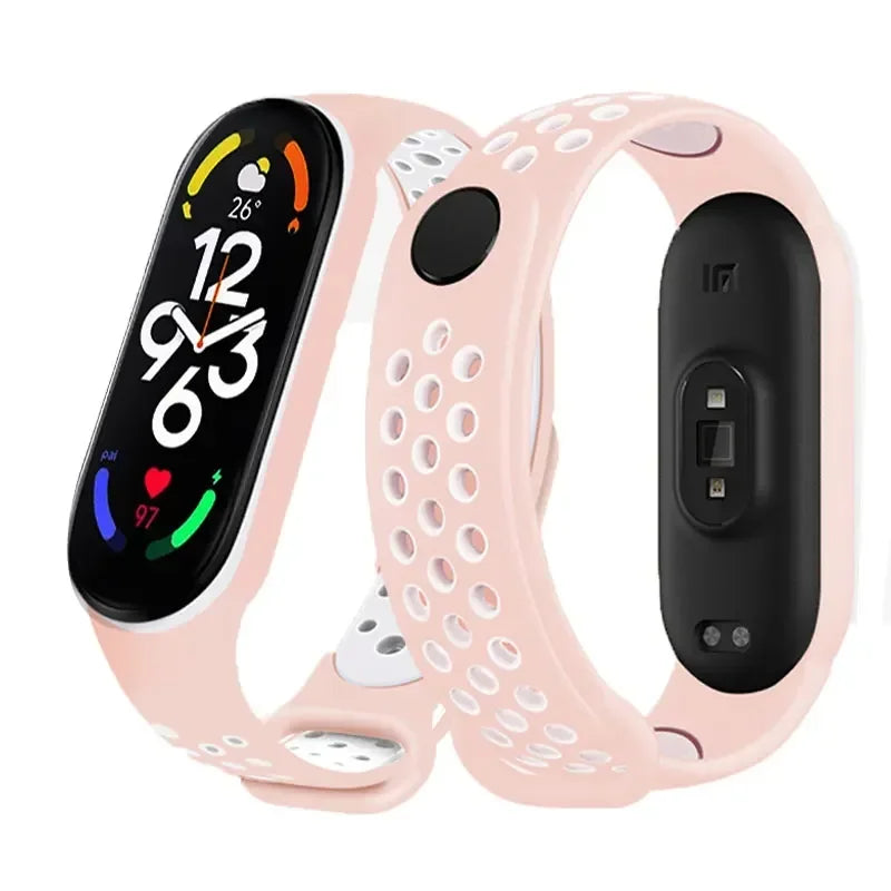 Silicone Watchband for Xiaomi Mi Band 7 NFC Smartwatch Sport Wrist Bracelet with Air-Hole Design Compatible with Mi Band 6 5 4 3 7 8