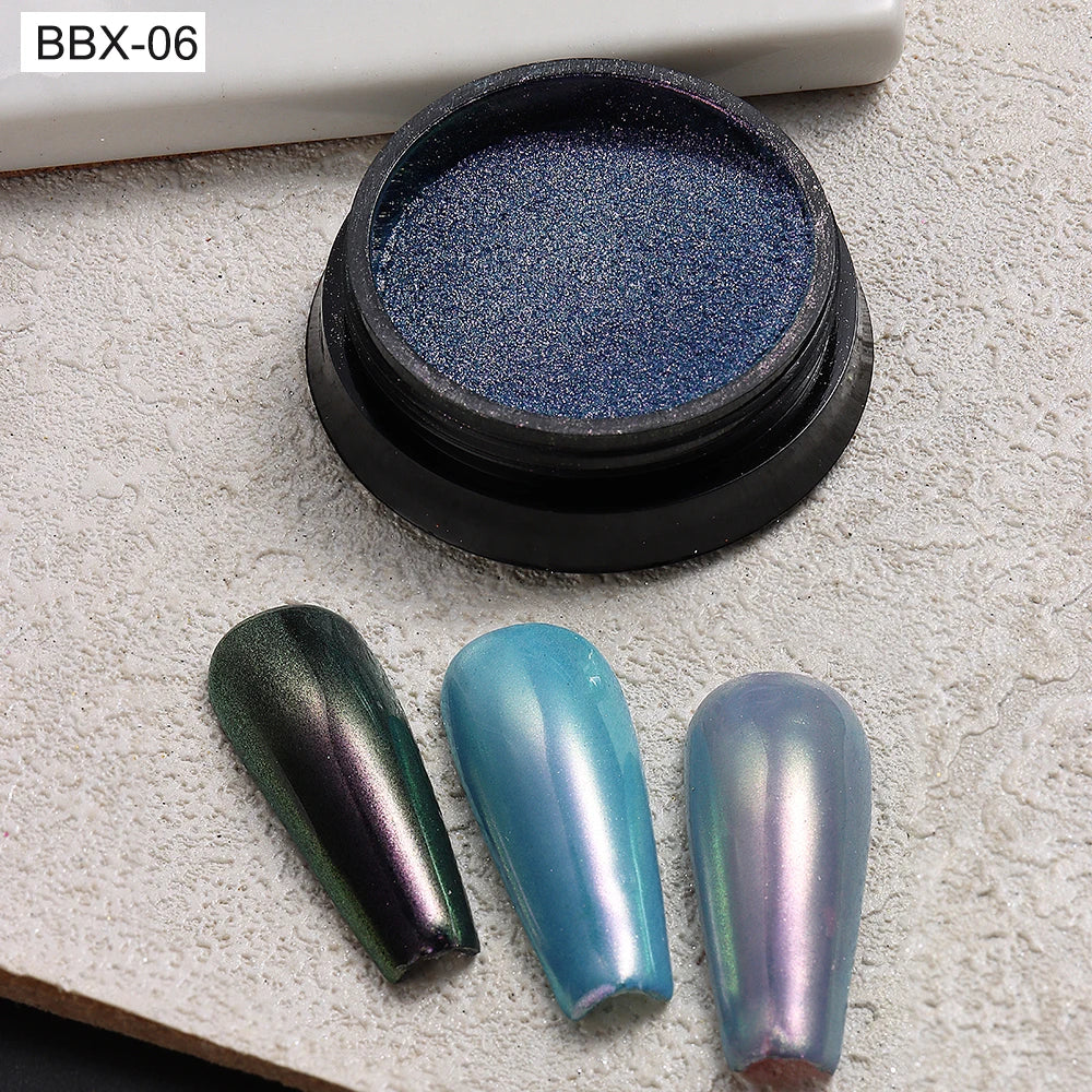 Aurora Chrome Nail Powder Blue Mermaid Rubbing Dust Chameleon Mirror Effect for Nails Fine Glitter Pigment Manicure Material BBX