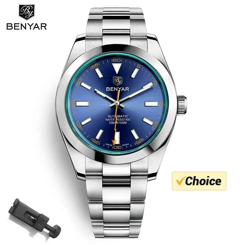 BENYAR 2025 New Mens Watches Top Brand Luxury Watch Men Automatic Mechanical Waterproof 50M Sport Wristwatch for Men BY5176 Gift