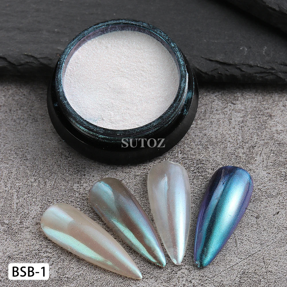 Aurora Chrome Nail Powder Blue Mermaid Rubbing Dust Chameleon Mirror Effect for Nails Fine Glitter Pigment Manicure Material BBX