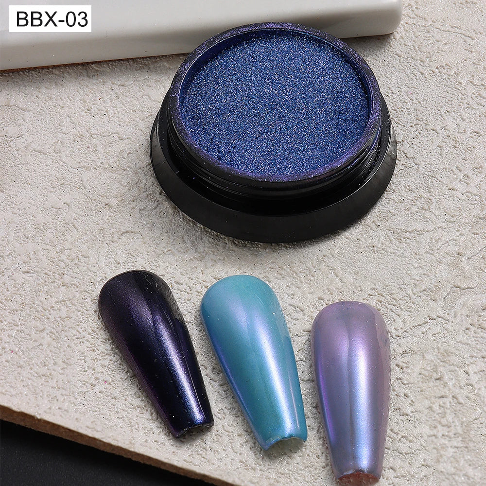 Aurora Chrome Nail Powder Blue Mermaid Rubbing Dust Chameleon Mirror Effect for Nails Fine Glitter Pigment Manicure Material BBX