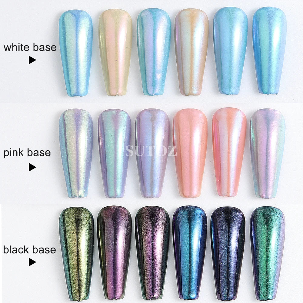 Aurora Chrome Nail Powder Blue Mermaid Rubbing Dust Chameleon Mirror Effect for Nails Fine Glitter Pigment Manicure Material BBX