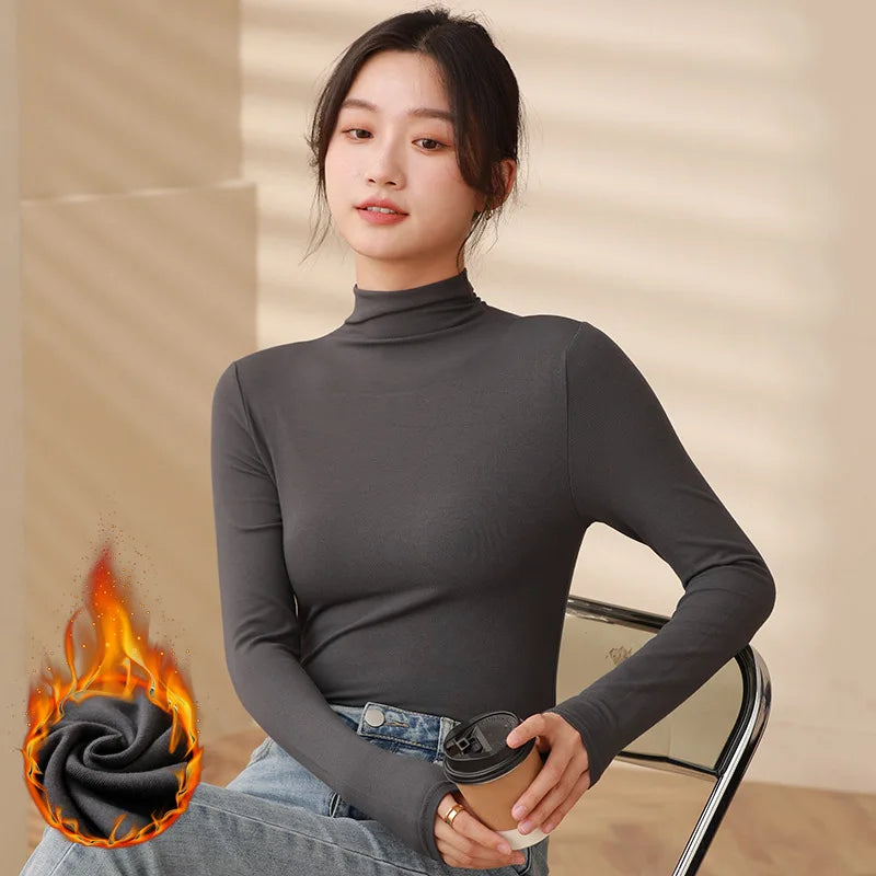 Half Turtleneck Modal Bottoming Shirt Women Autumn Winter New Inner Wear Fashion Slim Black Thickened Long Sleeve Top Pullover