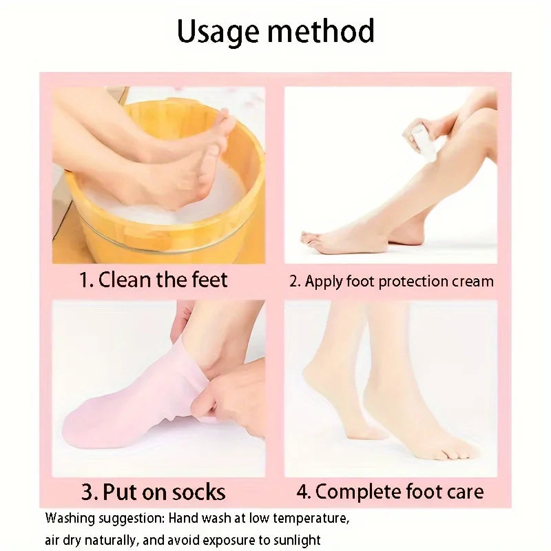 2 Pack Moisturizing Silicone Gel Socks for Dry Cracked Feet Nourishing Skin Lubricating Foot Care Massage Socks