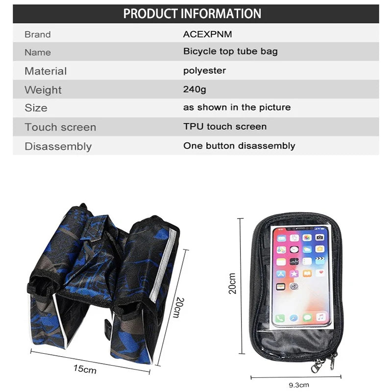 2025 Bicycle Pannier Top Front Tube Frame Bag Waterproof MTB Road Bike Storage 6.0 Inches Phone Case Cycling Bag Touch Screen