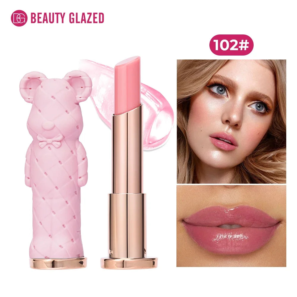 Beauty Glazed Bear Moisturizing Lipstick,Colored Lip Balm,Nourishing Lip stick,Easy To Color,Watery