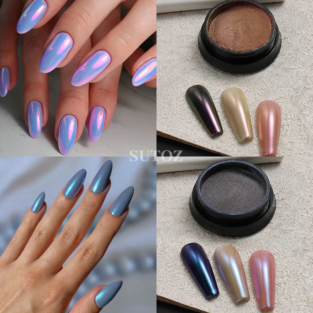 Aurora Chrome Nail Powder Blue Mermaid Rubbing Dust Chameleon Mirror Effect for Nails Fine Glitter Pigment Manicure Material BBX