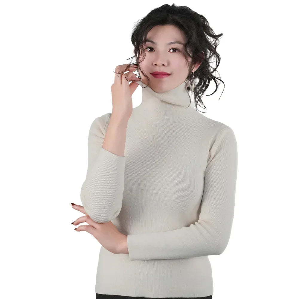 Women Long Sleeve Sweater High Collar Thermal Tops Turtleneck Woman Winter Thin Slim Jumpers Choker Sweaters XMAS Gift 2025 New