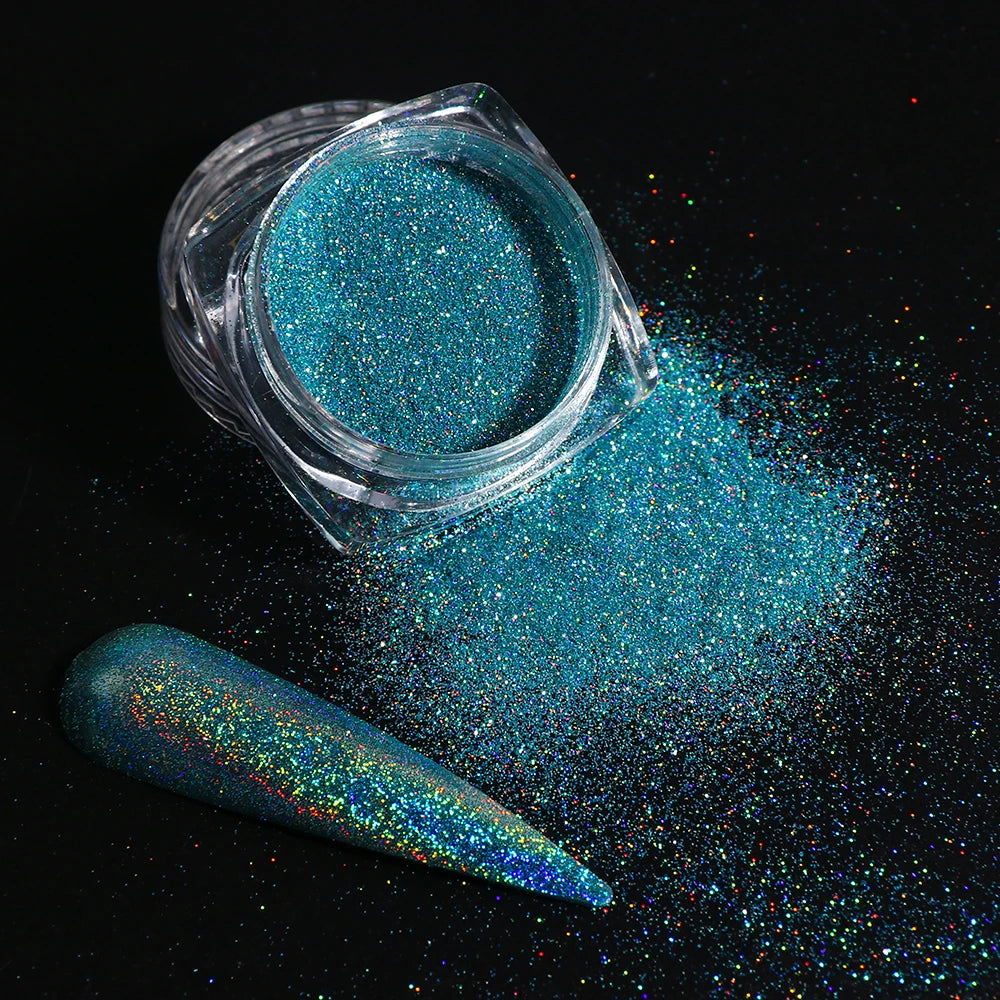 Aurora Chrome Nail Powder Blue Mermaid Rubbing Dust Chameleon Mirror Effect for Nails Fine Glitter Pigment Manicure Material BBX