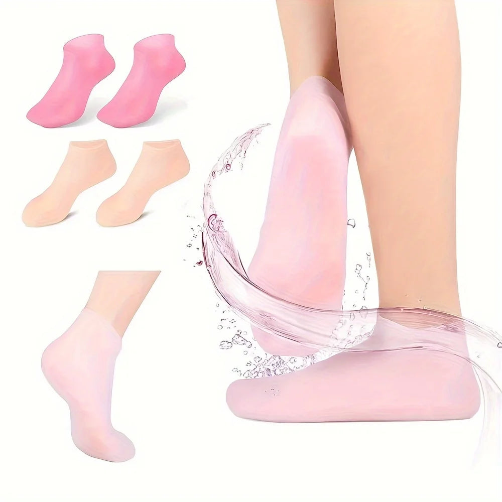 2 Pack Moisturizing Silicone Gel Socks for Dry Cracked Feet Nourishing Skin Lubricating Foot Care Massage Socks