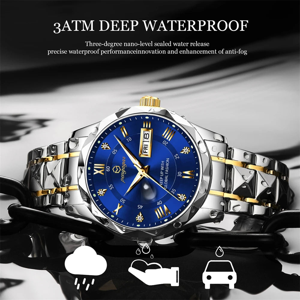 2025 New Top Brand Luxury Man Wristwatch Waterproof Luminous Date Week Men Watches Stainless Steel Quartz Men's Watch Male reloj