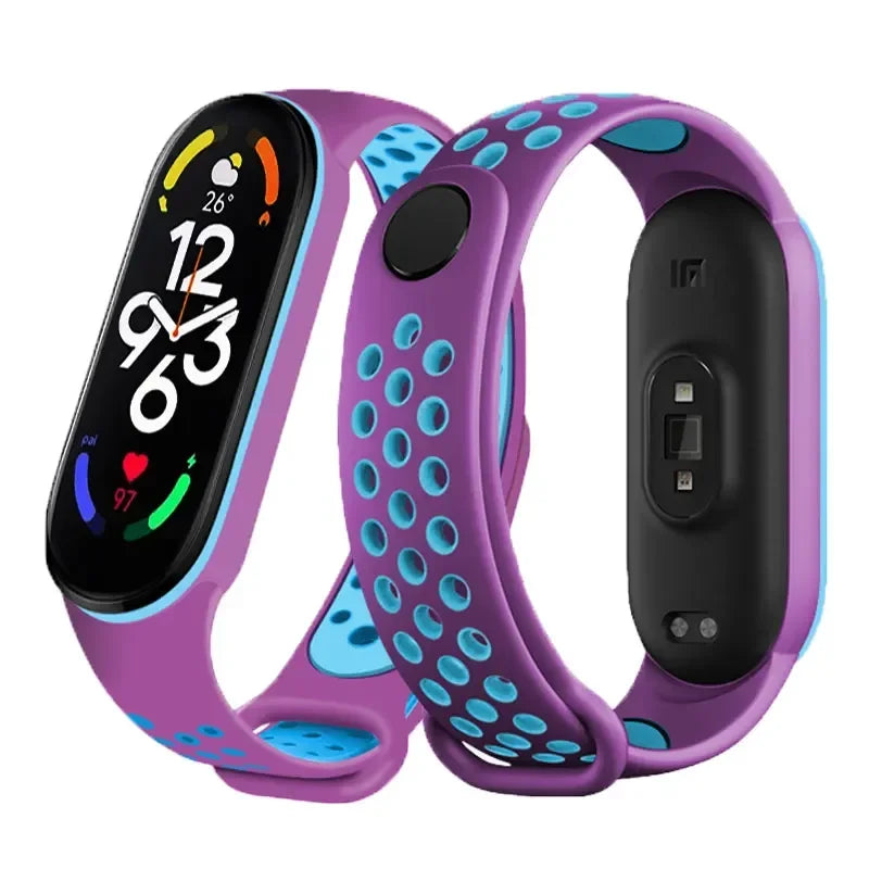 Silicone Watchband for Xiaomi Mi Band 7 NFC Smartwatch Sport Wrist Bracelet with Air-Hole Design Compatible with Mi Band 6 5 4 3 7 8