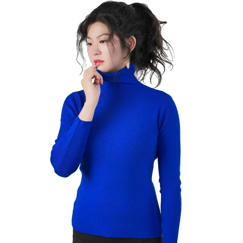 Women Long Sleeve Sweater High Collar Thermal Tops Turtleneck Woman Winter Thin Slim Jumpers Choker Sweaters XMAS Gift 2025 New