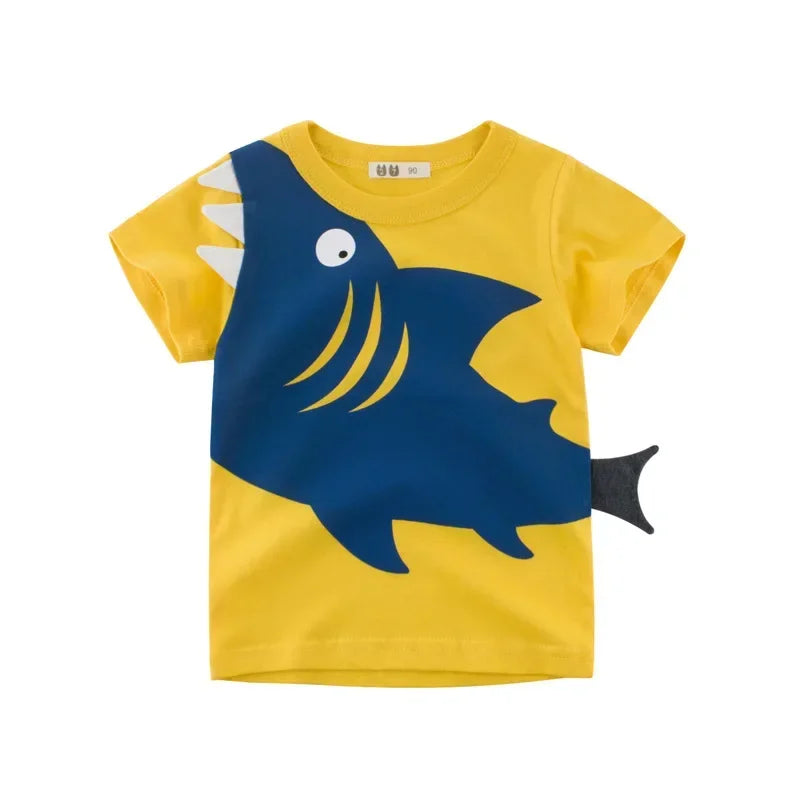 2025 Summer Children 3D Cartoon T-shirt for Boy Animal Printing Dinosaur Shark Boys T Shirt Girls Tops Tees Cartoon Kids Clothes