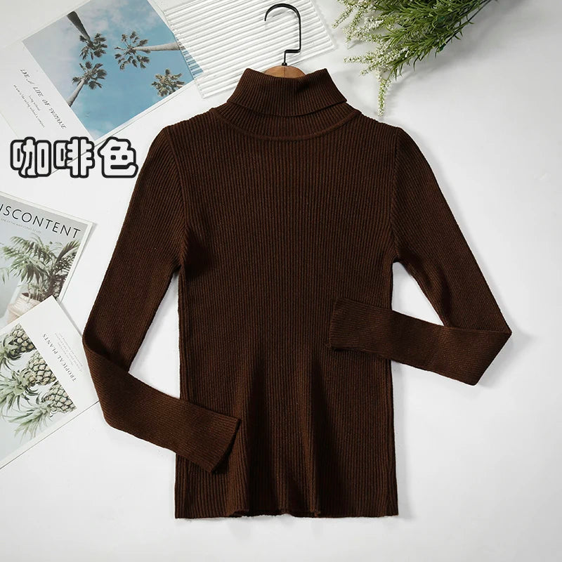 2025 Simple Women Turtleneck Sweater Winter Fashion Pullover Elastic Knit Ladies Jumper Casual Solid Black Female Basic Tops