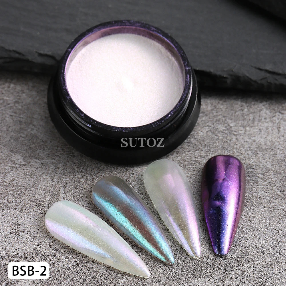 Aurora Chrome Nail Powder Blue Mermaid Rubbing Dust Chameleon Mirror Effect for Nails Fine Glitter Pigment Manicure Material BBX