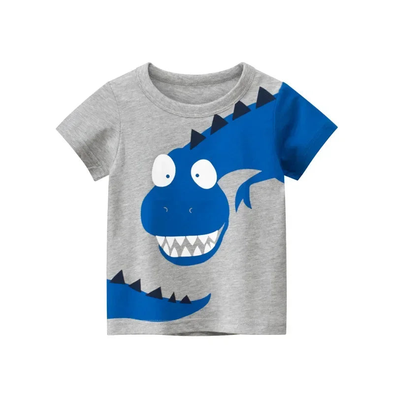 2025 Summer Children 3D Cartoon T-shirt for Boy Animal Printing Dinosaur Shark Boys T Shirt Girls Tops Tees Cartoon Kids Clothes