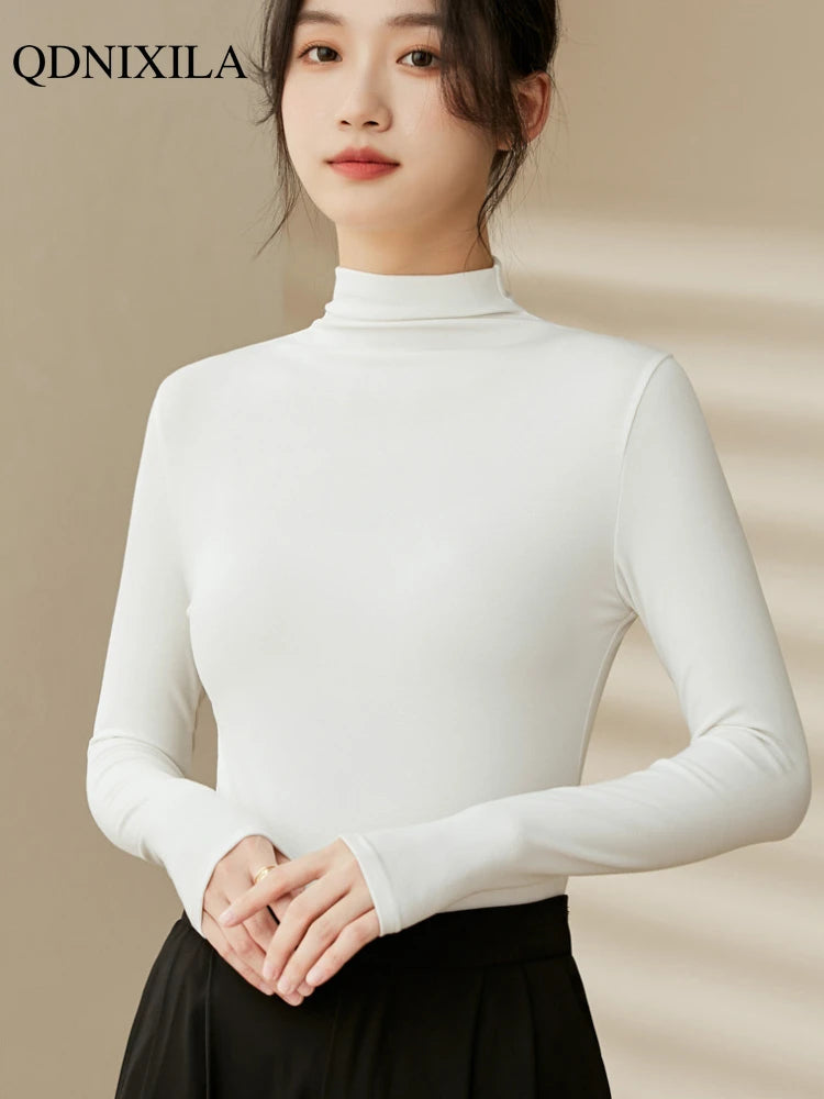 Half Turtleneck Modal Bottoming Shirt Women Autumn Winter New Inner Wear Fashion Slim Black Thickened Long Sleeve Top Pullover