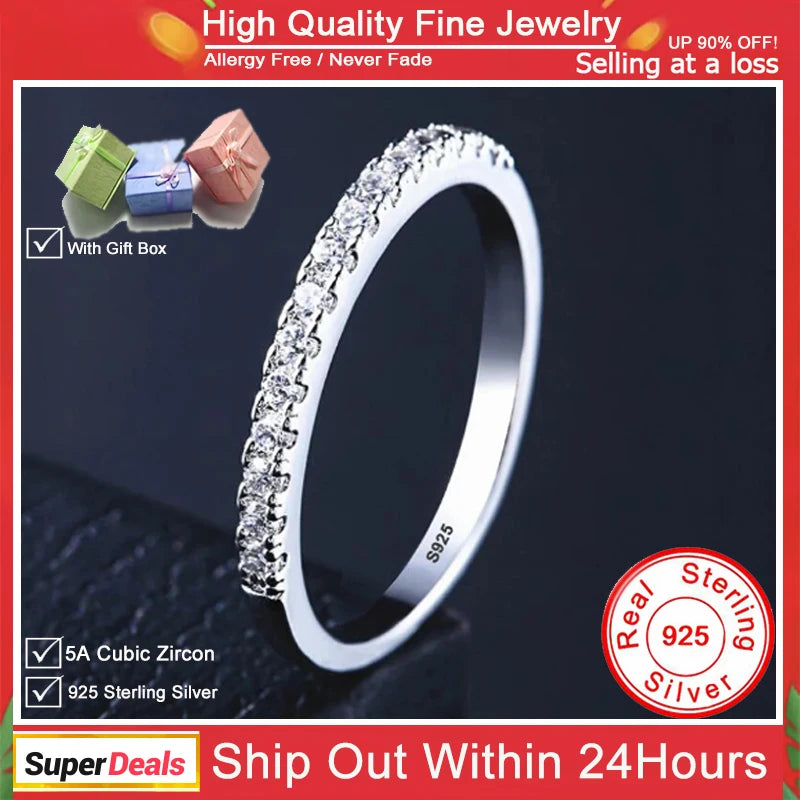 YHAMNI 100% 925 Sterling Silver Wedding mix size Carat Round CZ Simulated Eternity Ring Engagement Bands New Jewelry for Women