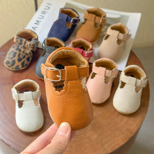 Newborn Baby Shoes Classic Stripe Leather Boy Girl Shoes Multicolor Toddler Rubber Sole Anti-slip First Walkers Infant Moccasins